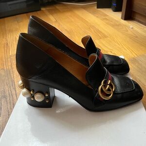 Gucci Pearl Studded Heel Loafers